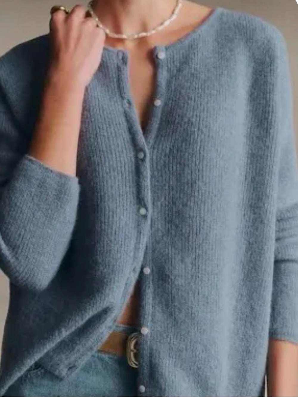Sezane Soft light Blue Button-Front Women's Sweater Cardigan